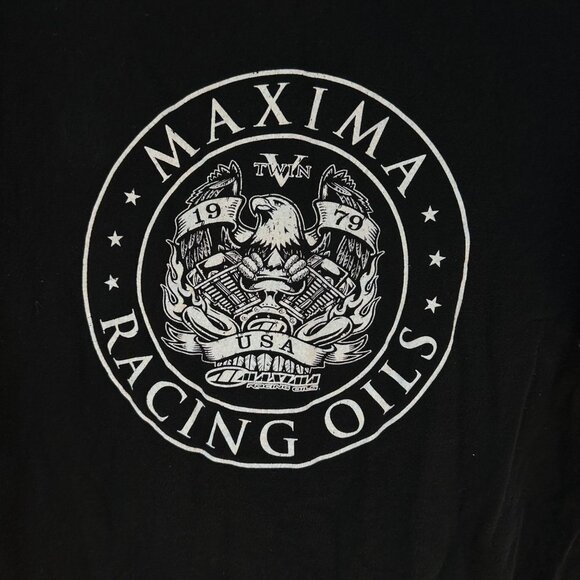 Maxima Racing Oils Twin V 1979 USA Racing Oils Black T-Shirt Size L - Picture 1 of 10